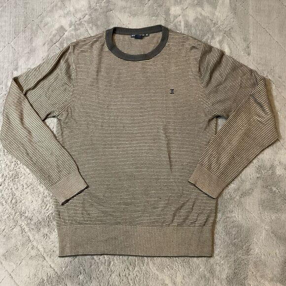 French Connection Mens Striped Knit Long Sleeve Pullover Sweater Gray / Navy Med - Picture 6 of 7